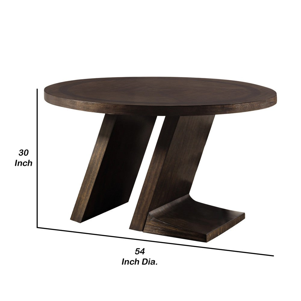Hols Dining Table | 54" Espresso Brown Wood Top | Angled Pedestal Legs