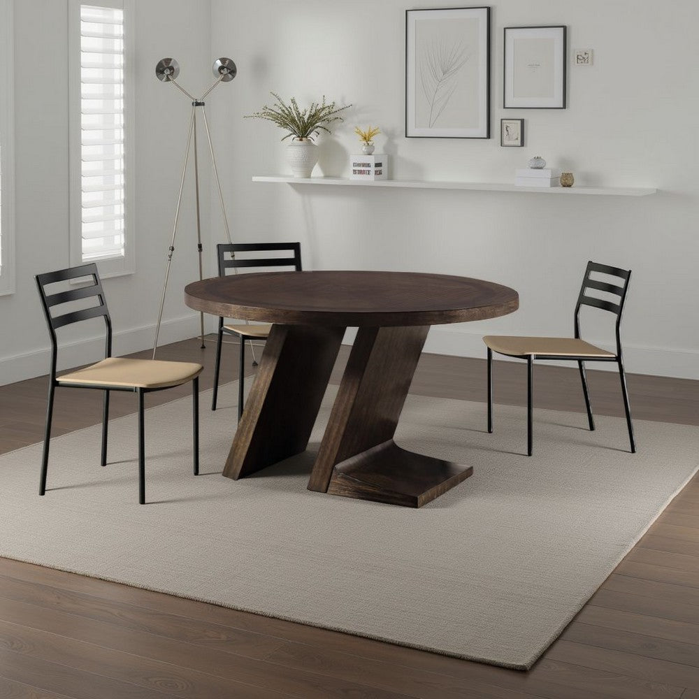 Hols Dining Table | 54" Espresso Brown Wood Top | Angled Pedestal Legs