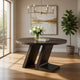 Hols Dining Table | 54" Espresso Brown Wood Top | Angled Pedestal Legs