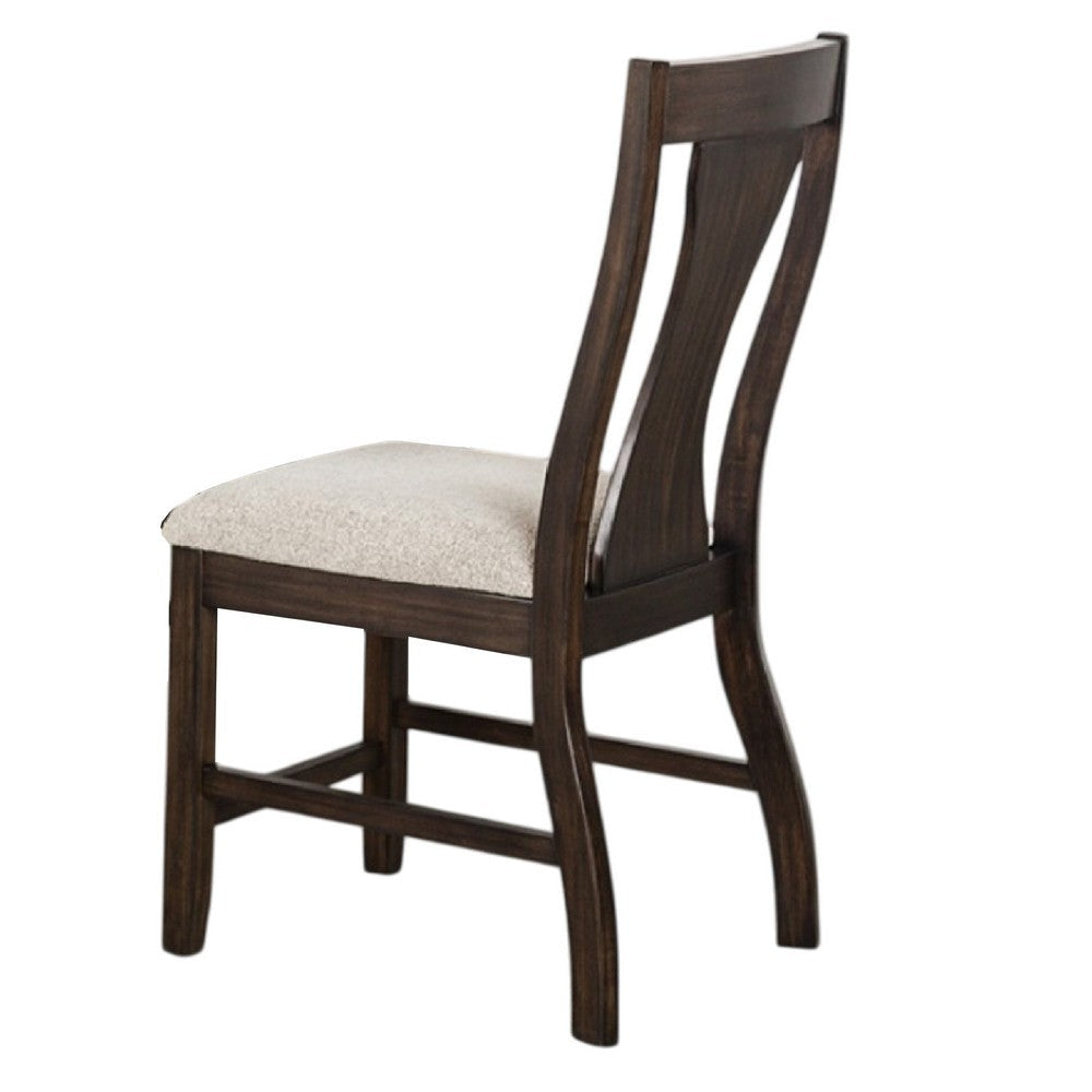 Hols Side Dining Chair Set of 2 | Espresso Brown Wood Slatted Back | White Fabric BM339381