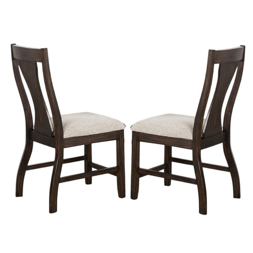 Hols Side Dining Chair Set of 2 | Espresso Brown Wood Slatted Back | White Fabric