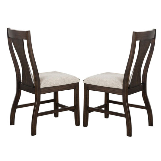 Hols Side Dining Chair Set of 2 | Espresso Brown Wood Slatted Back | White Fabric