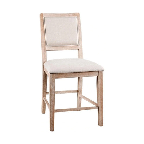 Ellon Counter Chair Set of 2 | Distressed Natural Brown Wood, Cream Fabric