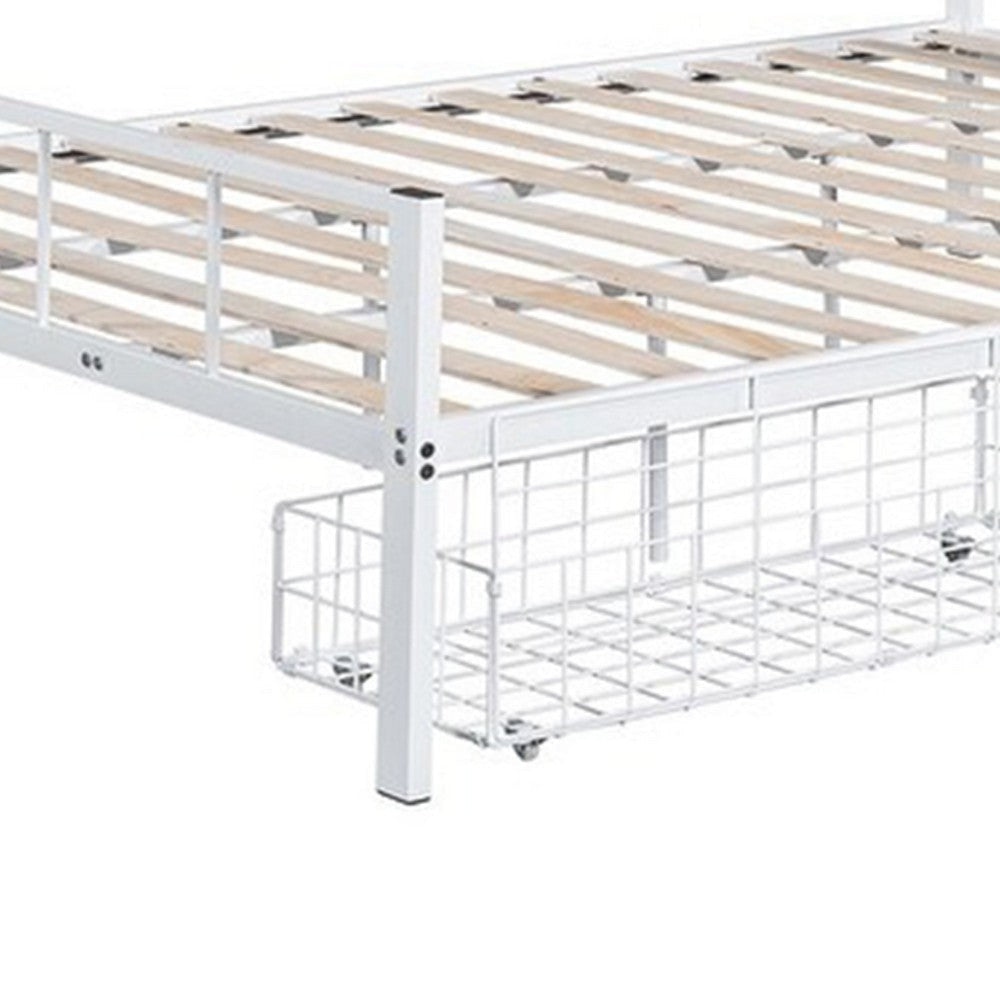 Nix Queen Size Bed w Underbed Storage | Slatted White Metal Headboard BM339385