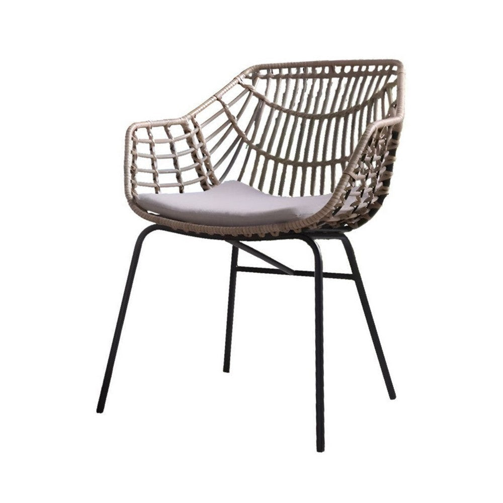 Niya Outdoor Patio Chair Set of 4 | Natural Brown Rattan | Black Steel BM339386