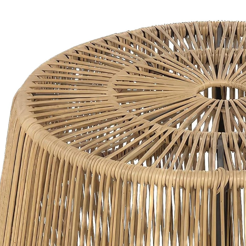 Zyan Outdoor Coffee Table | 22’’ Natural Brown Rattan Wicker | Steel Frame BM339387