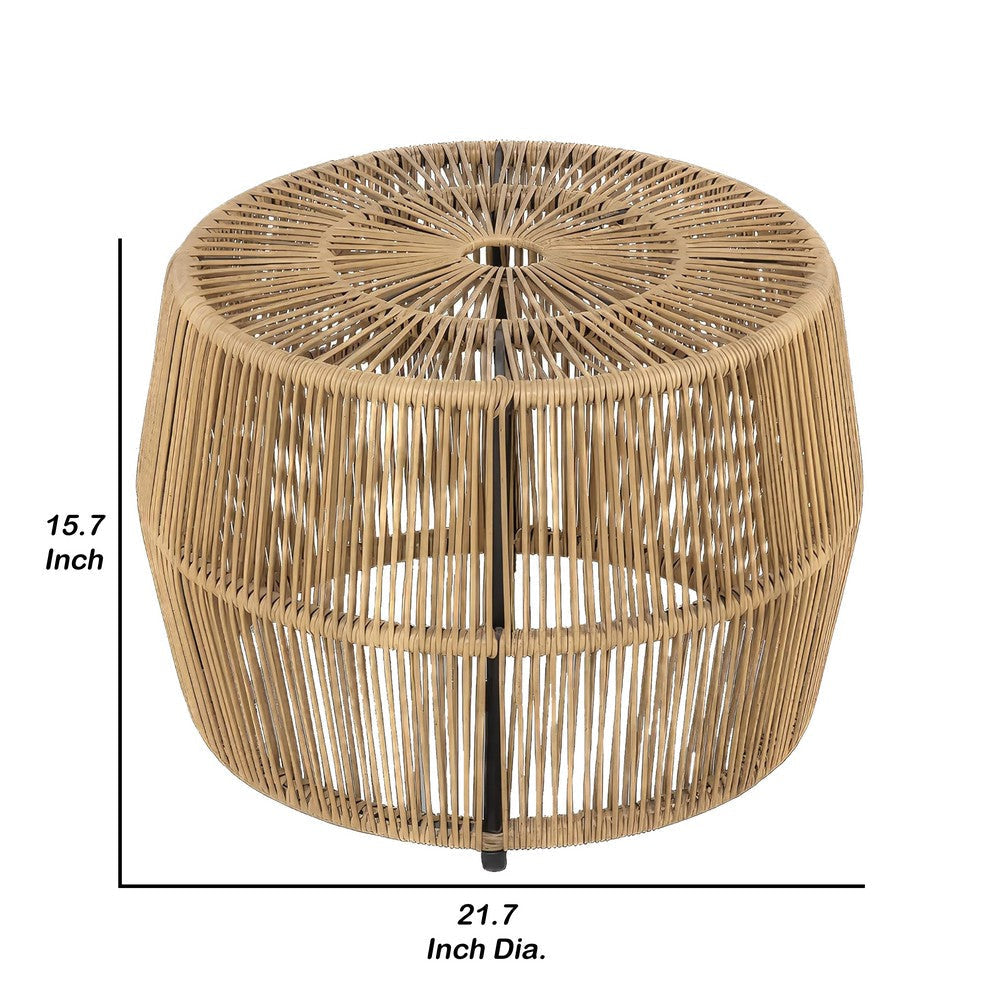 Zyan Outdoor Coffee Table | 22’’ Natural Brown Rattan Wicker | Steel Frame BM339387
