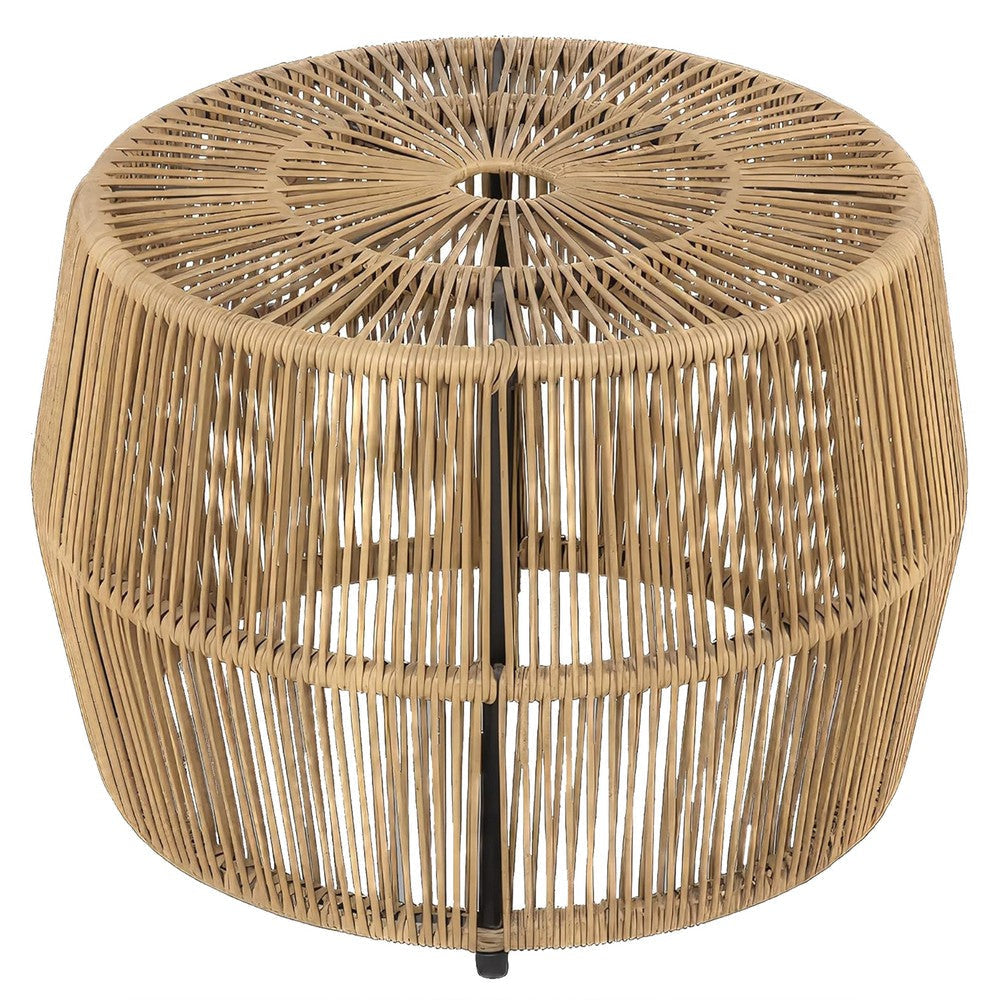 Zyan Outdoor Coffee Table | 22" Natural Brown Rattan Wicker | Steel Frame
