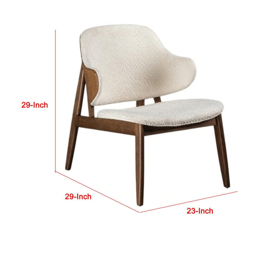 Biny Accent Chair | Winged Back Beige Boucle Fabric | Walnut Brown Wood BM339389