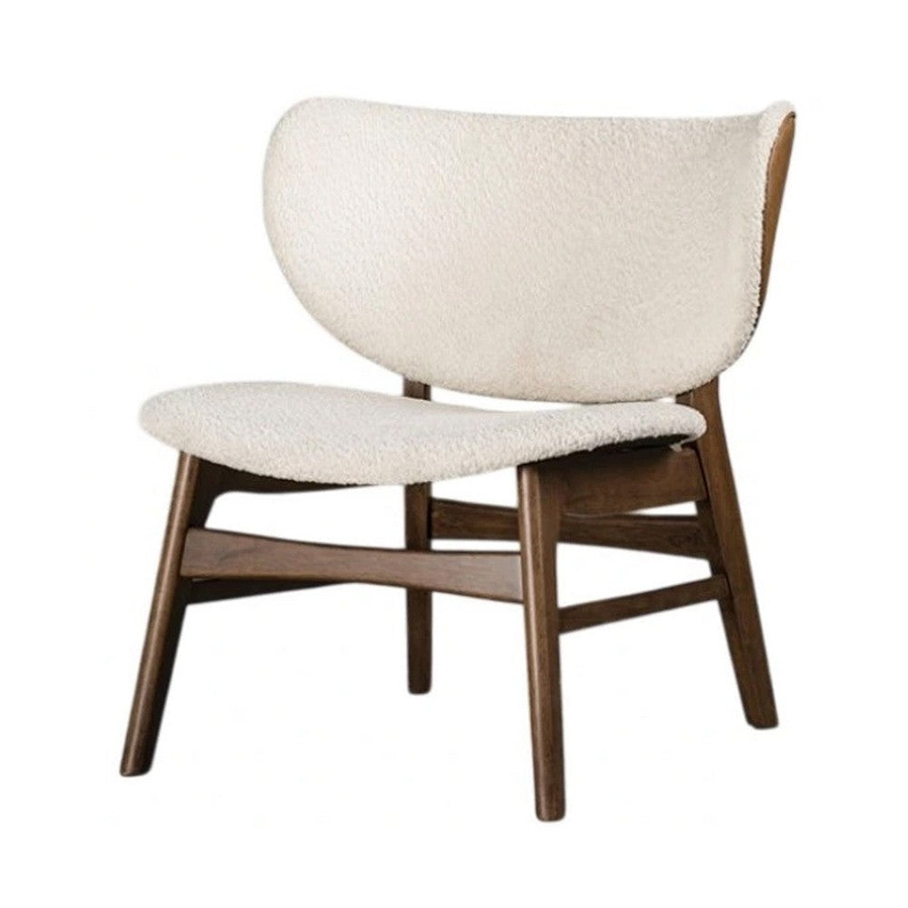 Sepy Accent Chair | Winged Back Beige Boucle Fabric | Walnut Brown Wood BM339390