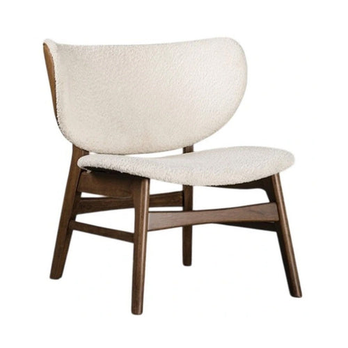 Sepy Accent Chair | Winged Back Beige Boucle Fabric | Walnut Brown Wood
