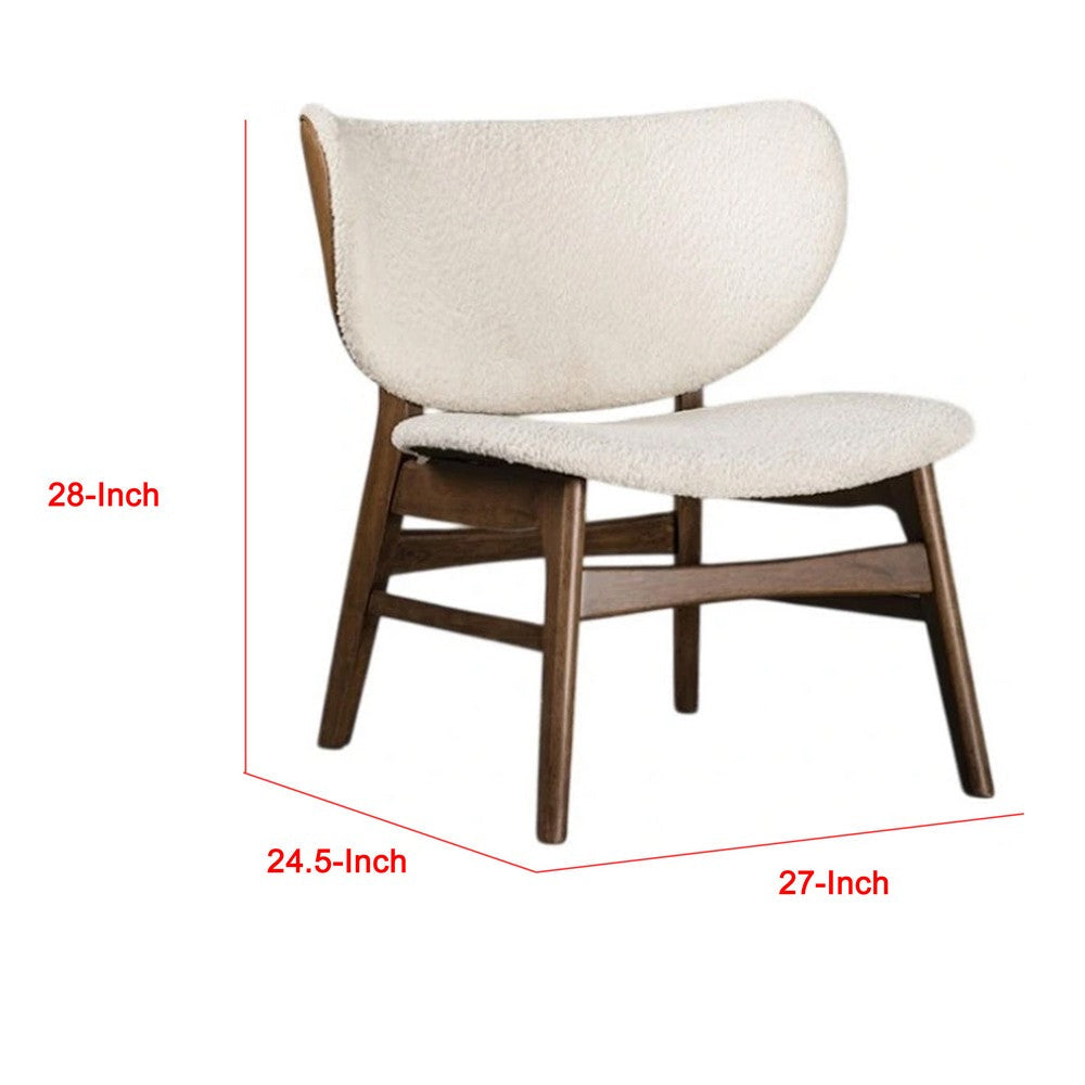 Sepy Accent Chair | Winged Back Beige Boucle Fabric | Walnut Brown Wood BM339390