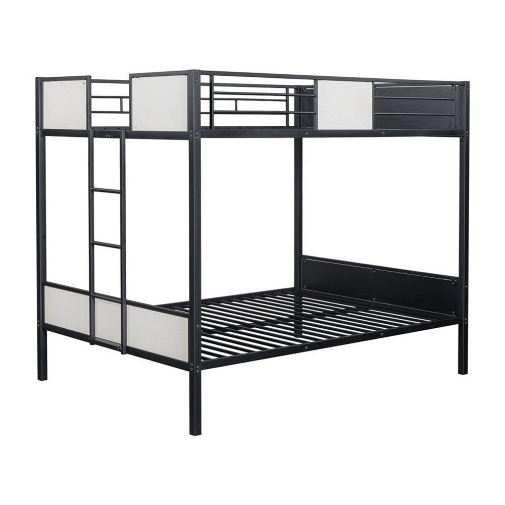 Mely Full over Full Bunk Bed | Attached Side Ladder | Black White Metal