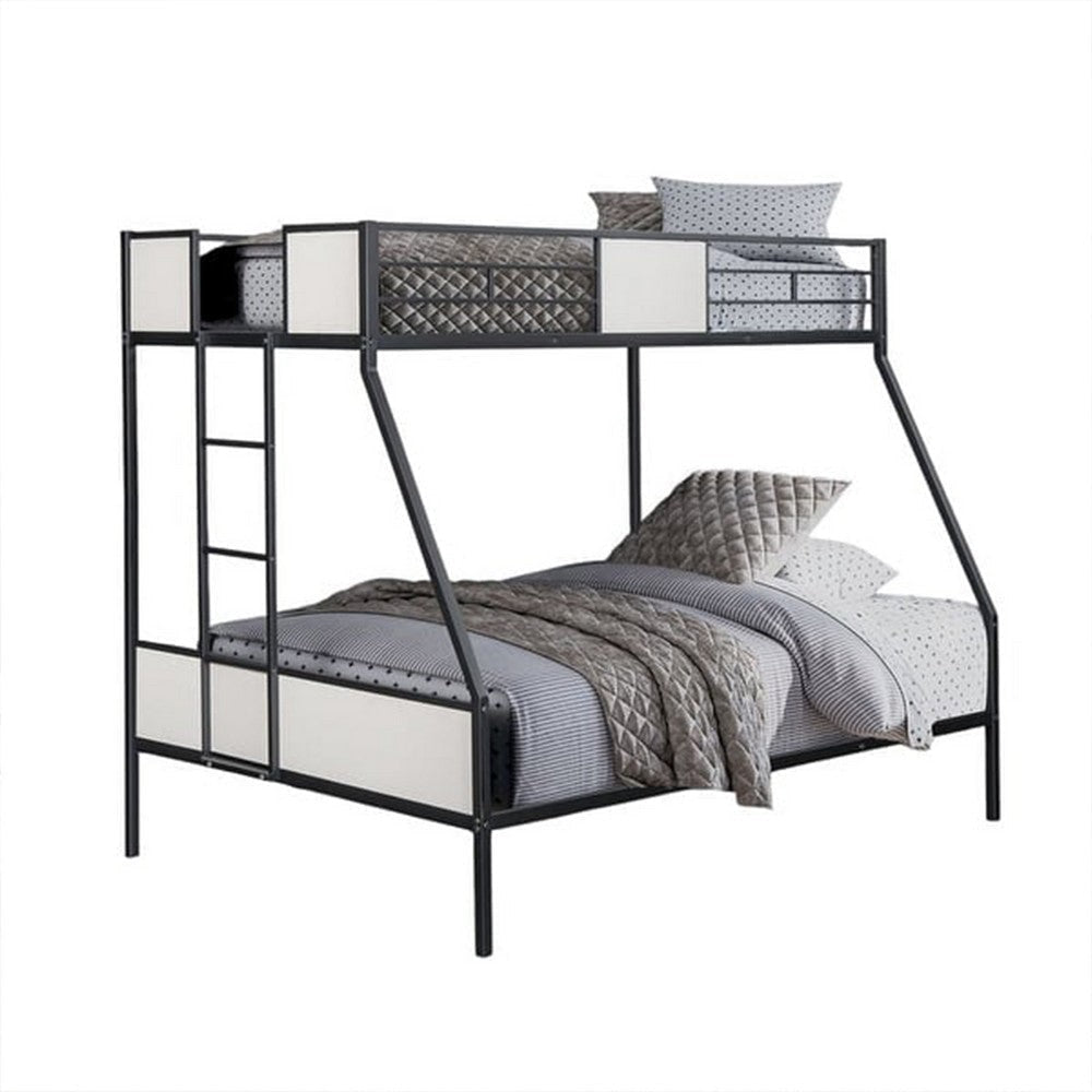 Mely Twin over Full Bunk Bed | Attached Side Ladder | Black & White Metal
