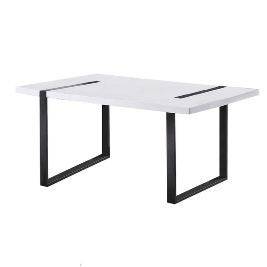 Alz Dining Table | 66" White High Gloss Top | Modern Sleek Black Frame
