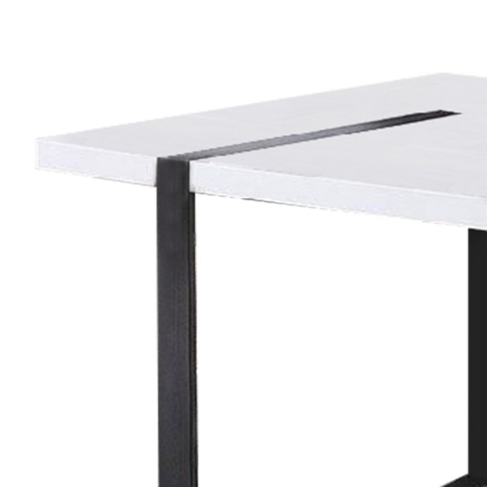 Alz Dining Table | 66’’ White High Gloss Top | Modern Sleek Black Frame BM339396