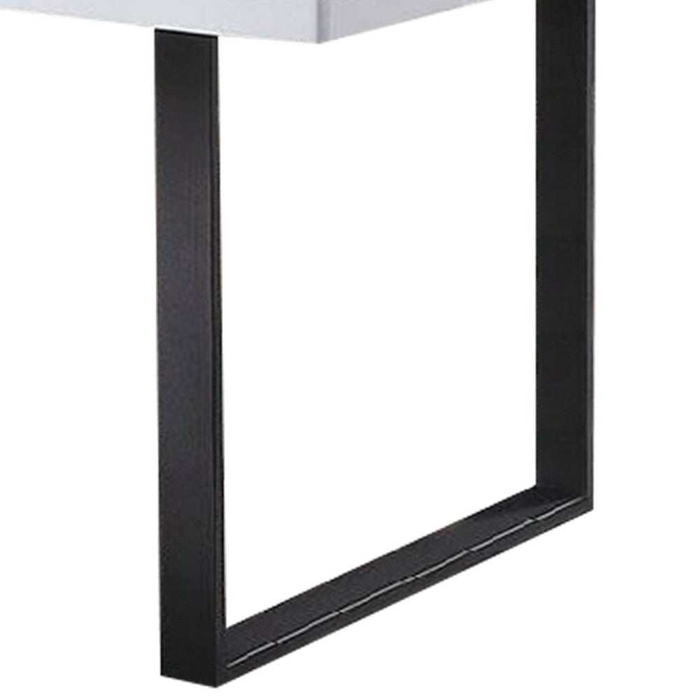 Alz Dining Table | 66’’ White High Gloss Top | Modern Sleek Black Frame BM339396