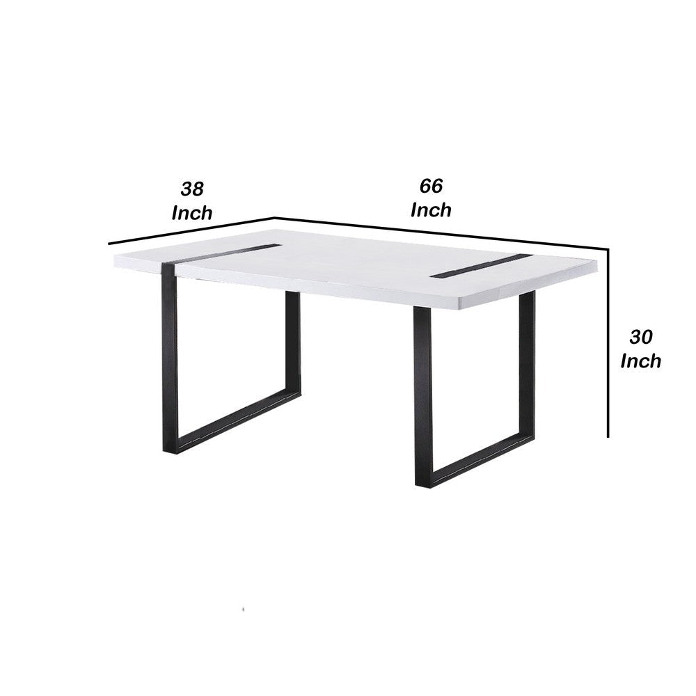 Alz Dining Table | 66’’ White High Gloss Top | Modern Sleek Black Frame BM339396