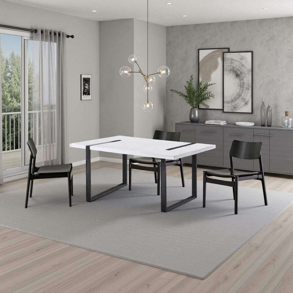 Alz Dining Table | 66" White High Gloss Top | Modern Sleek Black Frame