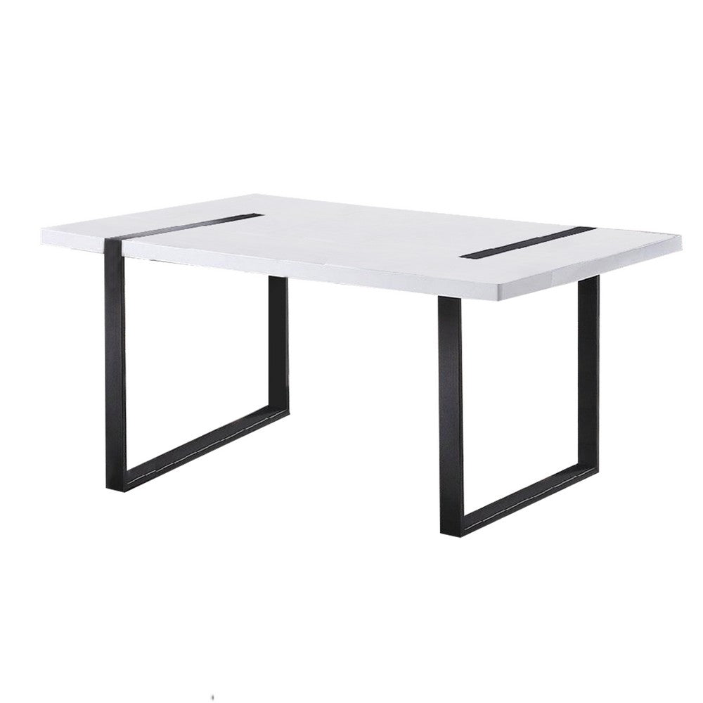 Alz Dining Table | 66" White High Gloss Top | Modern Sleek Black Frame