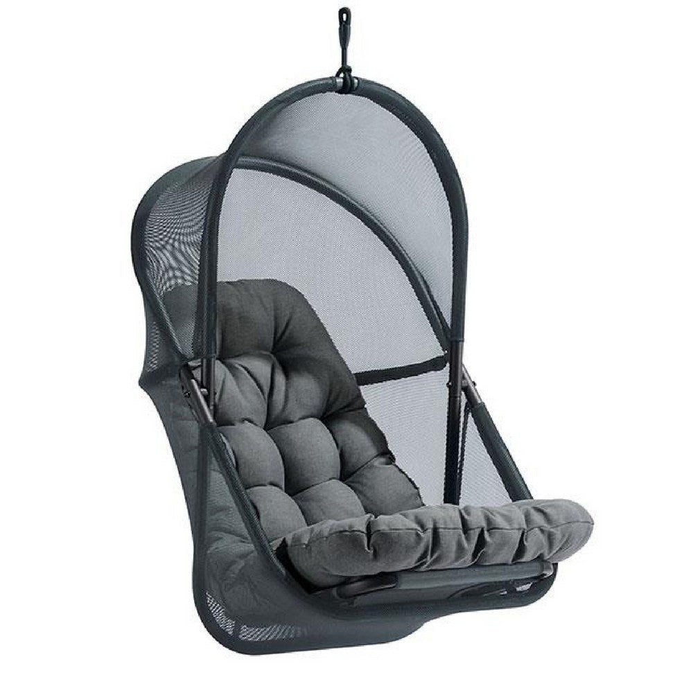 Bery Patio Hanging Swing Chair | Cushioned Dark Gray Mesh