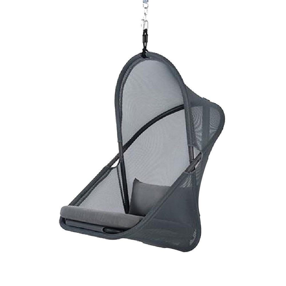 Cery Outdoor Hanging Swing Chair | Cushioned Dark Gray Mesh