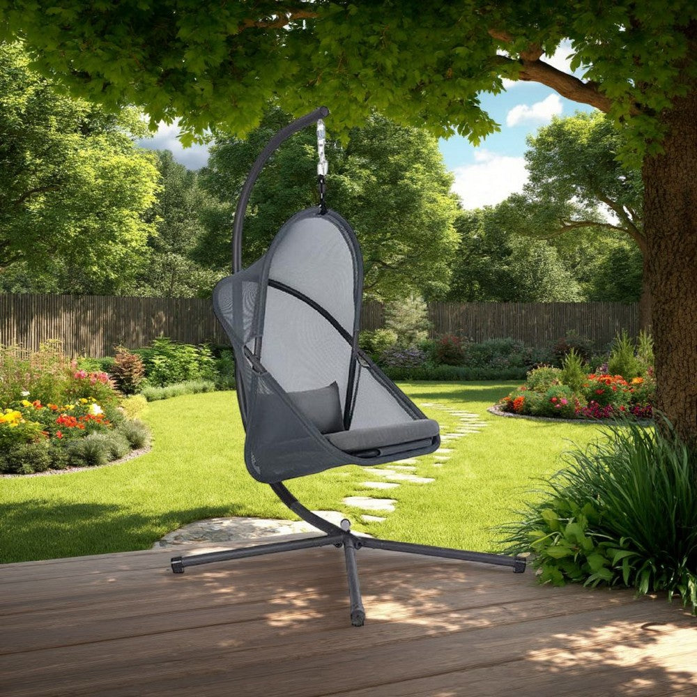 Cery Outdoor Hanging Swing Chair | Cushioned Dark Gray Mesh