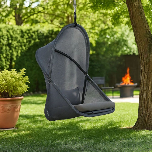 Cery Outdoor Hanging Swing Chair | Cushioned Dark Gray Mesh