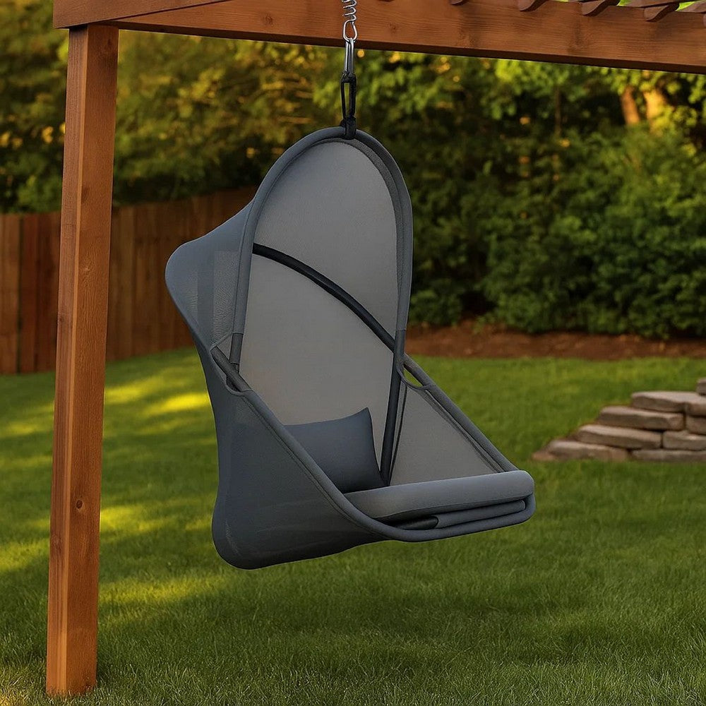 Cery Outdoor Hanging Swing Chair | Cushioned Dark Gray Mesh