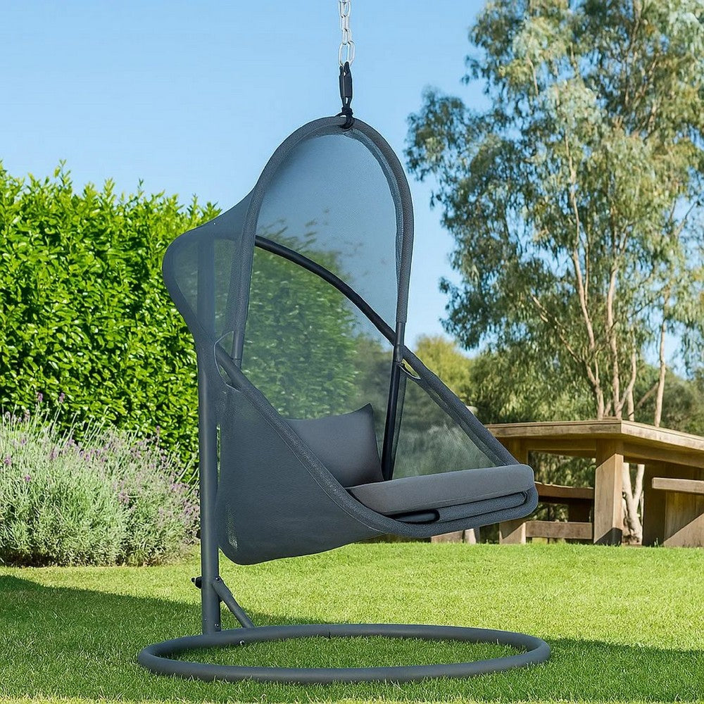 Cery Outdoor Hanging Swing Chair | Cushioned Dark Gray Mesh