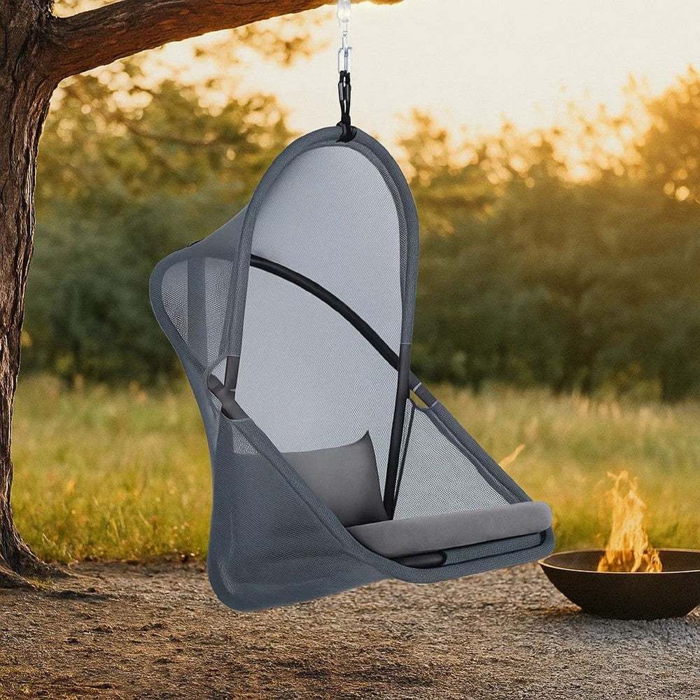 Cery Outdoor Hanging Swing Chair | Cushioned Dark Gray Mesh