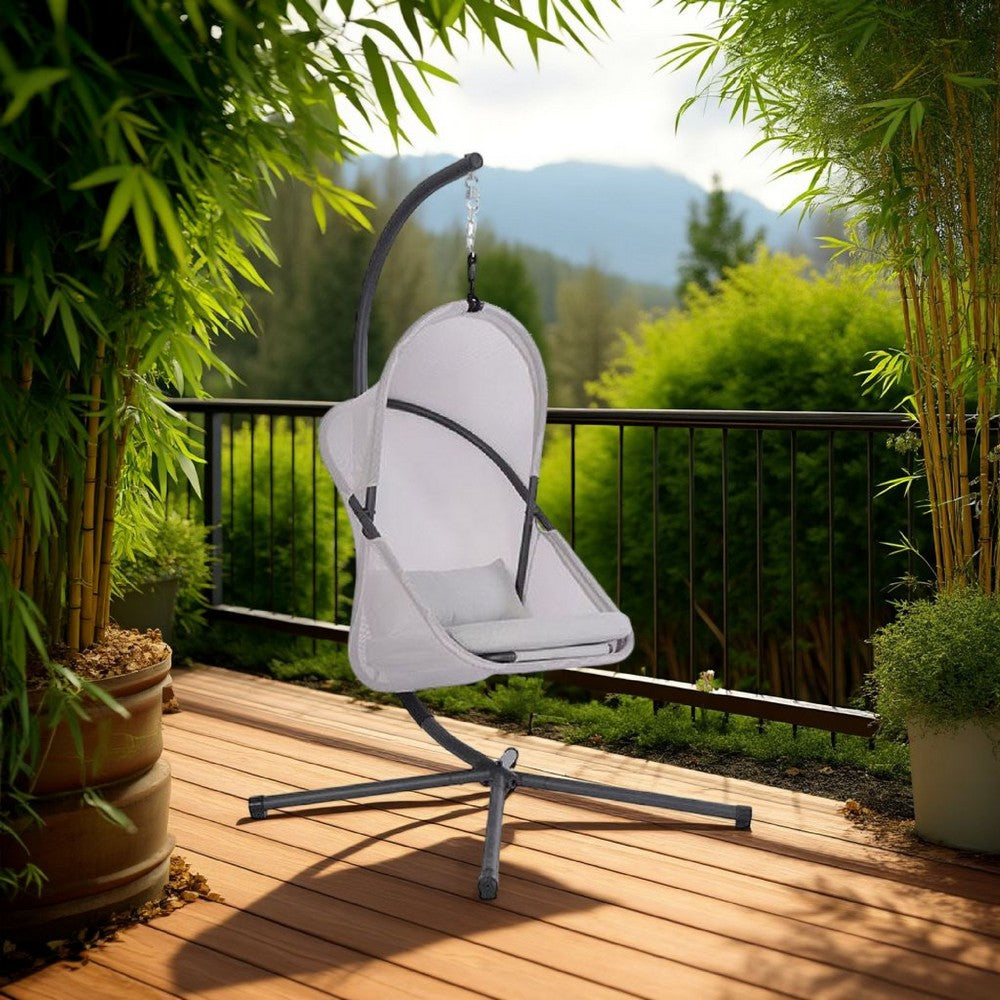 Cery Outdoor Hanging Swing Chair | Cushioned Light Gray Mesh
