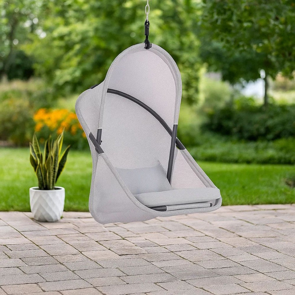 Cery Outdoor Hanging Swing Chair | Cushioned Light Gray Mesh