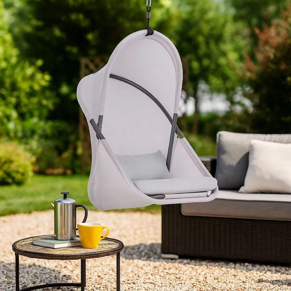 Cery Outdoor Hanging Swing Chair | Cushioned Light Gray Mesh