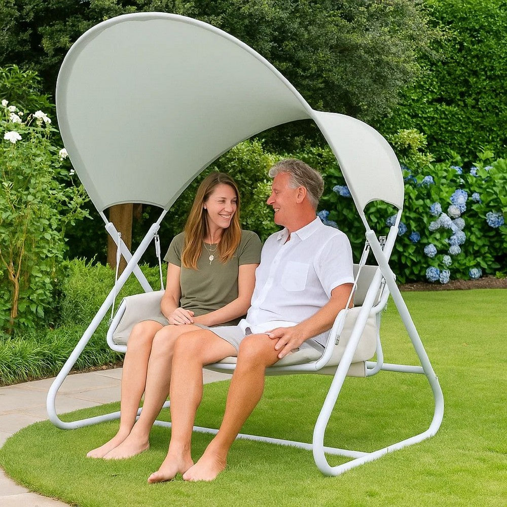 Buy Outdoor Double Swing Sofa Chair White Steel Frame | Free Shipping ...