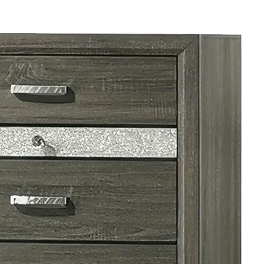 Lito Tall Dresser Chest | 4 Drawers w 1 Jewelry Tray | Glam Silver | Gray BM339403