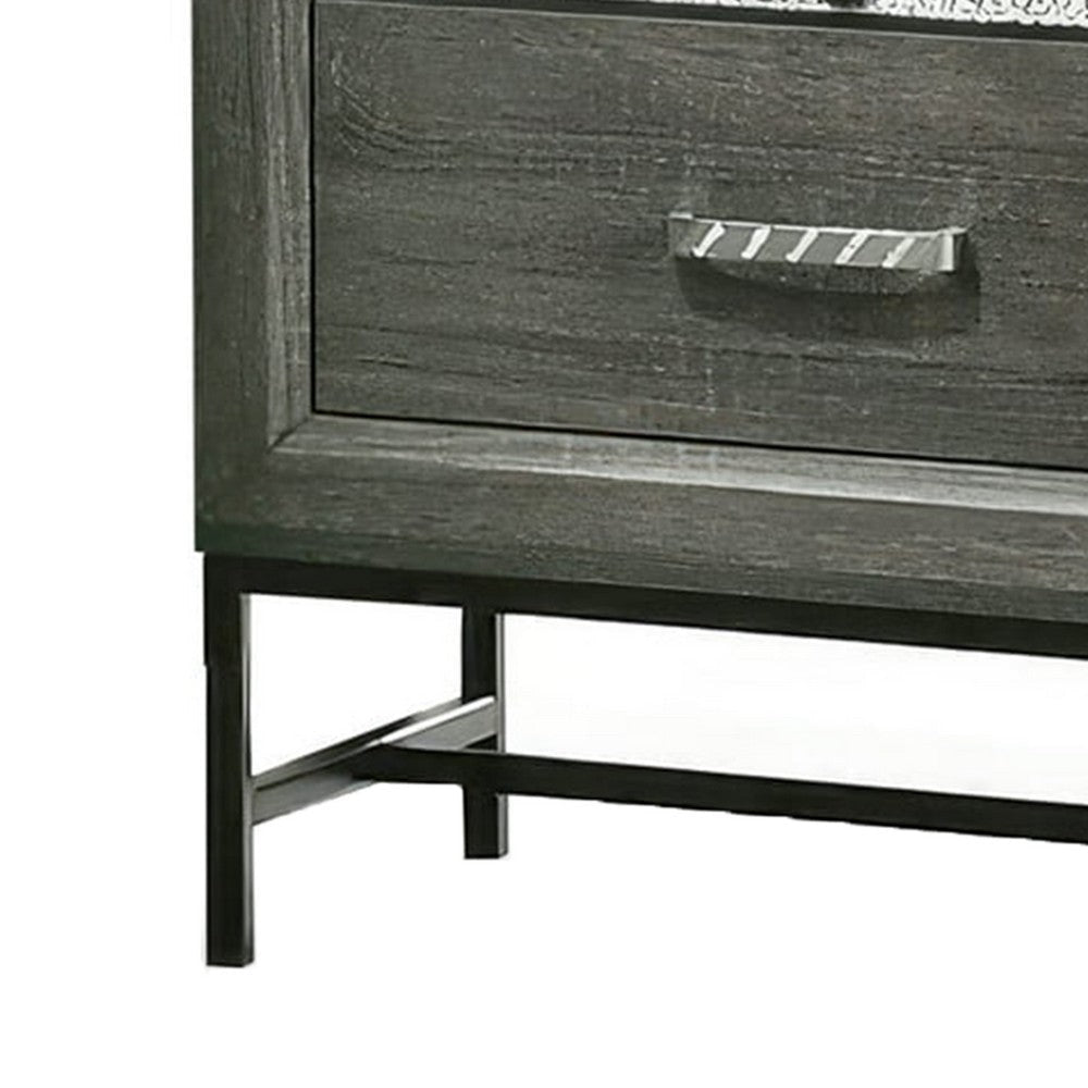 Lito 25’’ Nightstand | 1 Drawer & Jewelry Tray | Glam Silver | Gray BM339405
