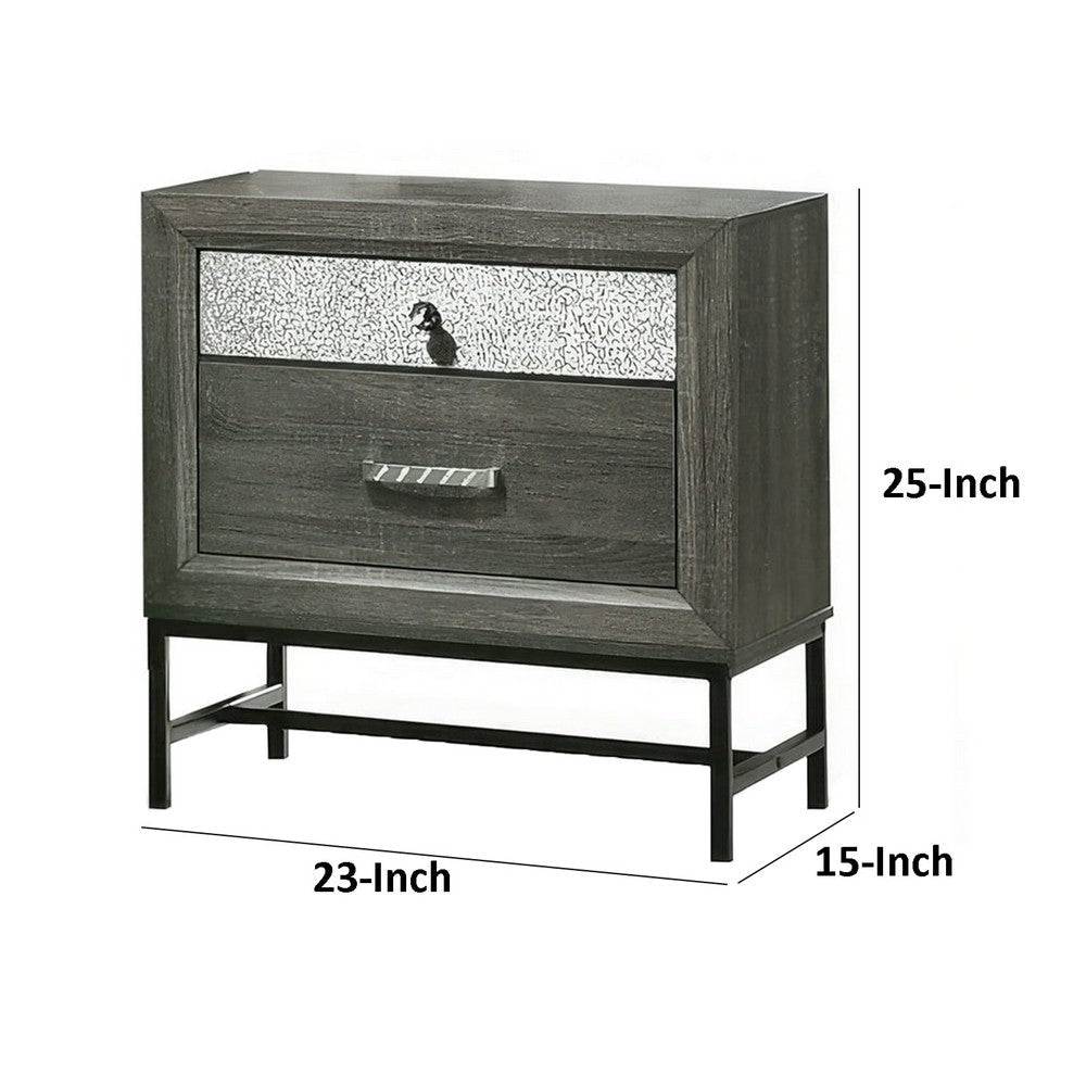Lito 25’’ Nightstand | 1 Drawer & Jewelry Tray | Glam Silver | Gray BM339405