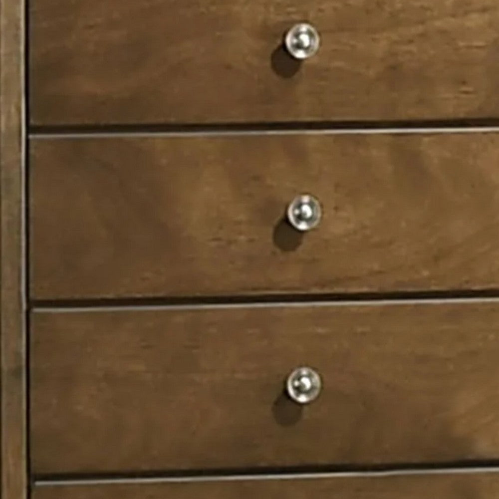 Rouk 5 Drawer Tall Dresser Chest | Transitional | Walnut Brown Solid Wood BM339406