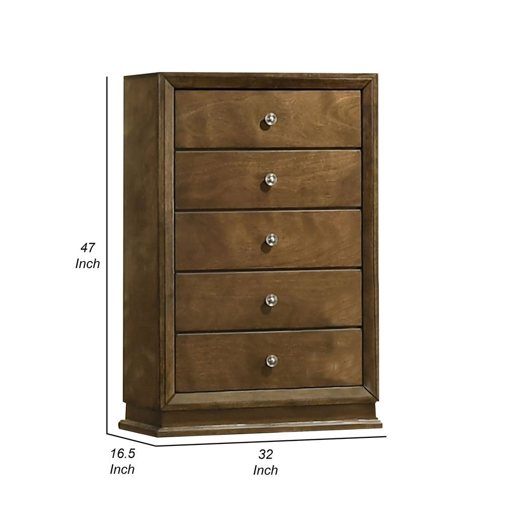 Rouk 5 Drawer Tall Dresser Chest | Transitional | Walnut Brown Solid Wood BM339406