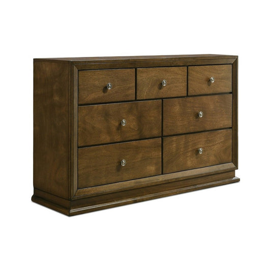 Rouk 7 Drawer Wide Dresser | Transitional | Walnut Brown Solid Wood
