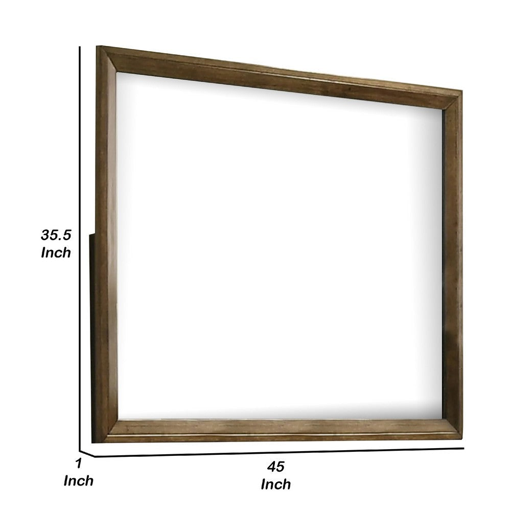 Rouk Dresser Mirror | Walnut Brown Solid Wood | Rectangular 45’’ Frame BM339408