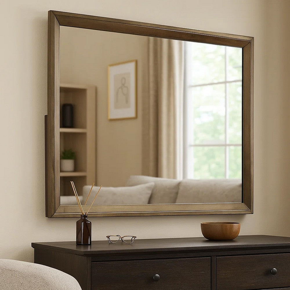 Rouk Dresser Mirror | Walnut Brown Solid Wood | Rectangular 45’’ Frame BM339408