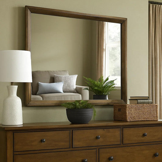 Rouk Dresser Mirror | Walnut Brown Solid Wood | Rectangular 45’’ Frame BM339408