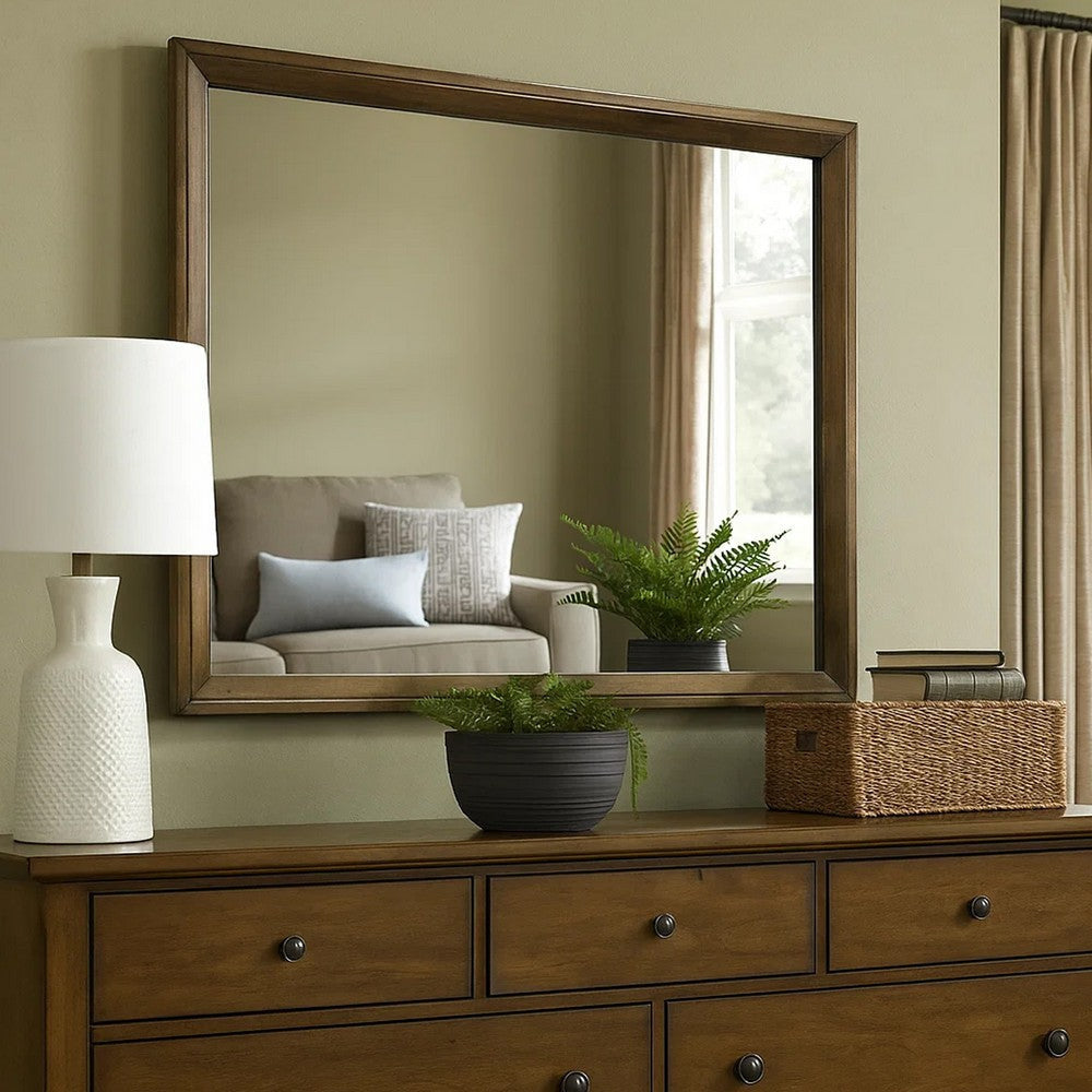 Rouk Dresser Mirror | Walnut Brown Solid Wood | Rectangular 45" Frame