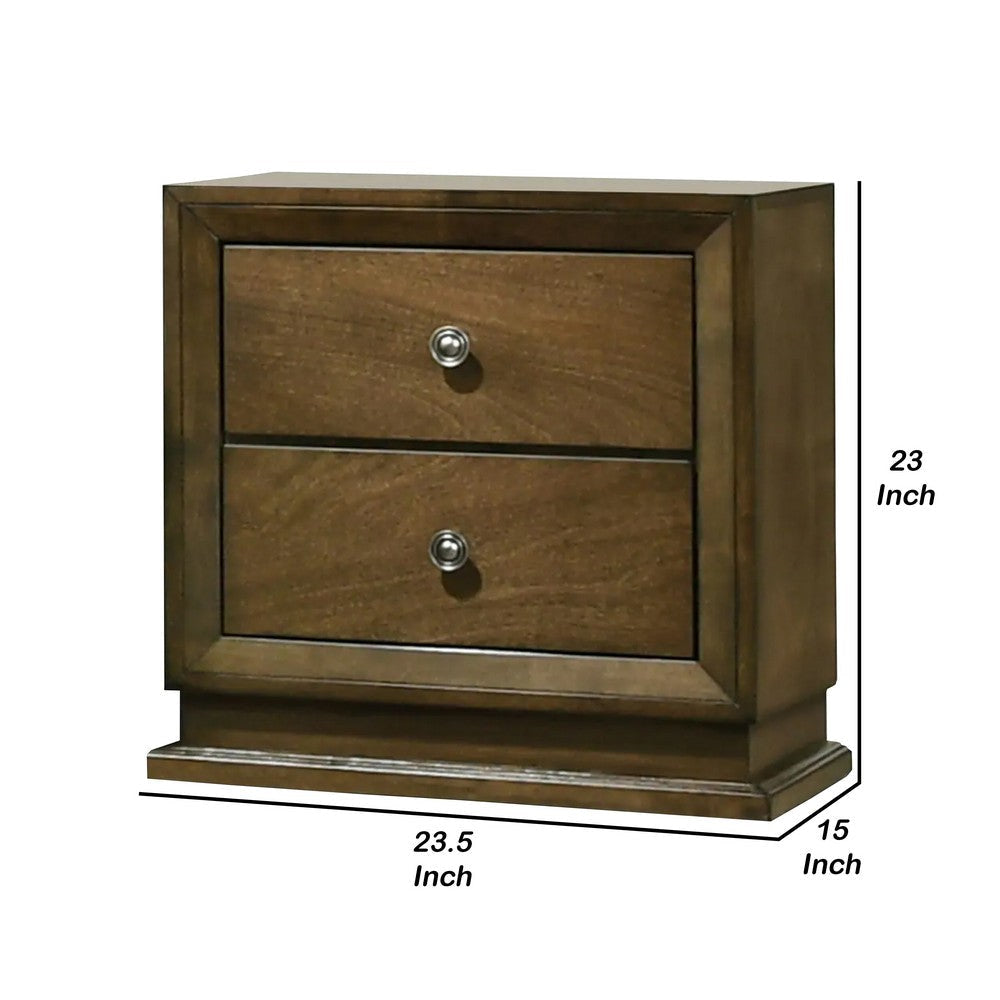 Rouk 24’’ 2 Drawer Nightstand | Transitional | Walnut Brown Solid Wood BM339409