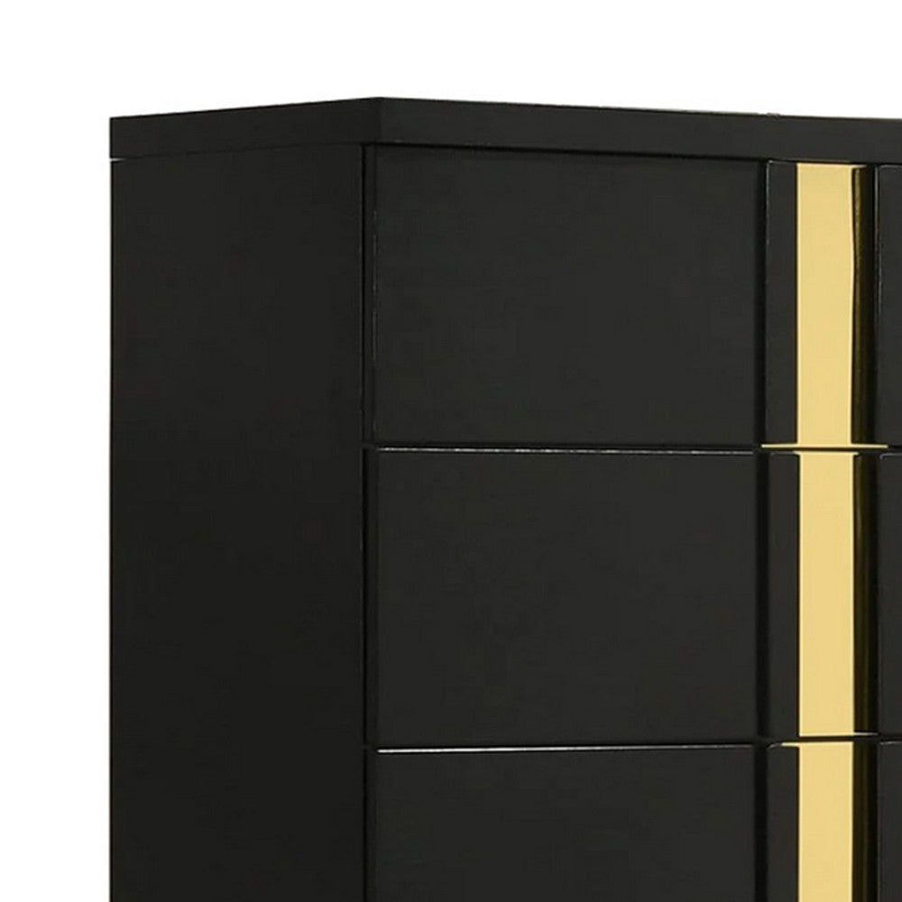 Yoki Tall Dresser Chest | 5 Drawers | Modern Glam Black & Gold BM339410