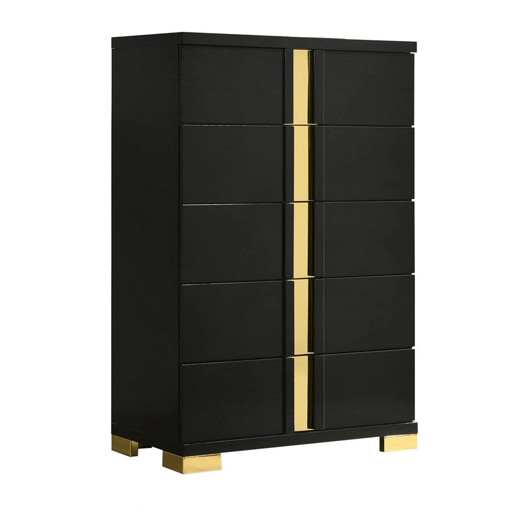 Yoki Tall Dresser Chest | 5 Drawers | Modern Glam Black & Gold