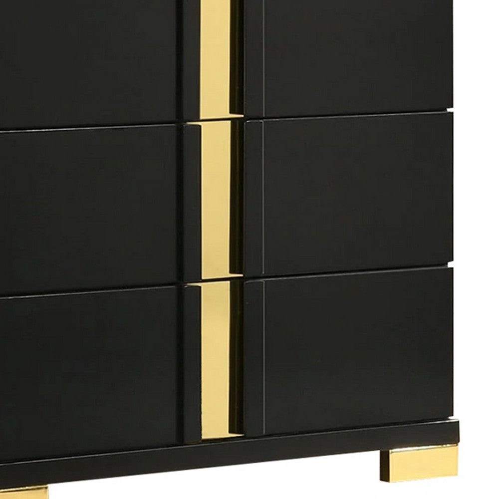 Yoki Tall Dresser Chest | 5 Drawers | Modern Glam Black & Gold BM339410