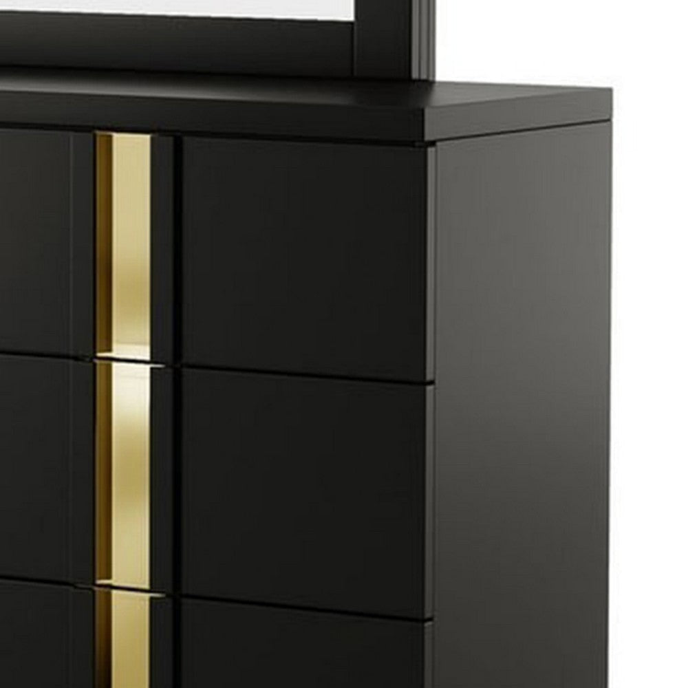 Yoki Wide Dresser | 6 Drawers | Modern Glam Black & Gold BM339411